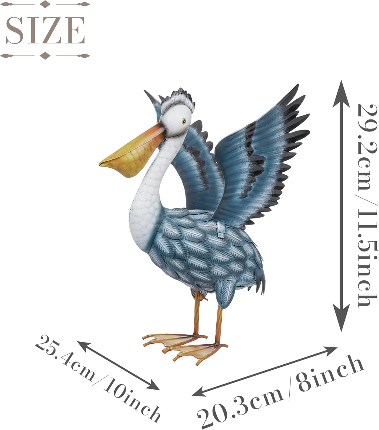 TERESA'S COLLECTIONS Pelican Outdoor Statues for Patio Decor,11.5" Metal Coastal Ocean Spread Bird Garden Statues & Sculptur for Yard Decorations Outdoor,Garden Decor for Outside Porch,Gifts for Mom