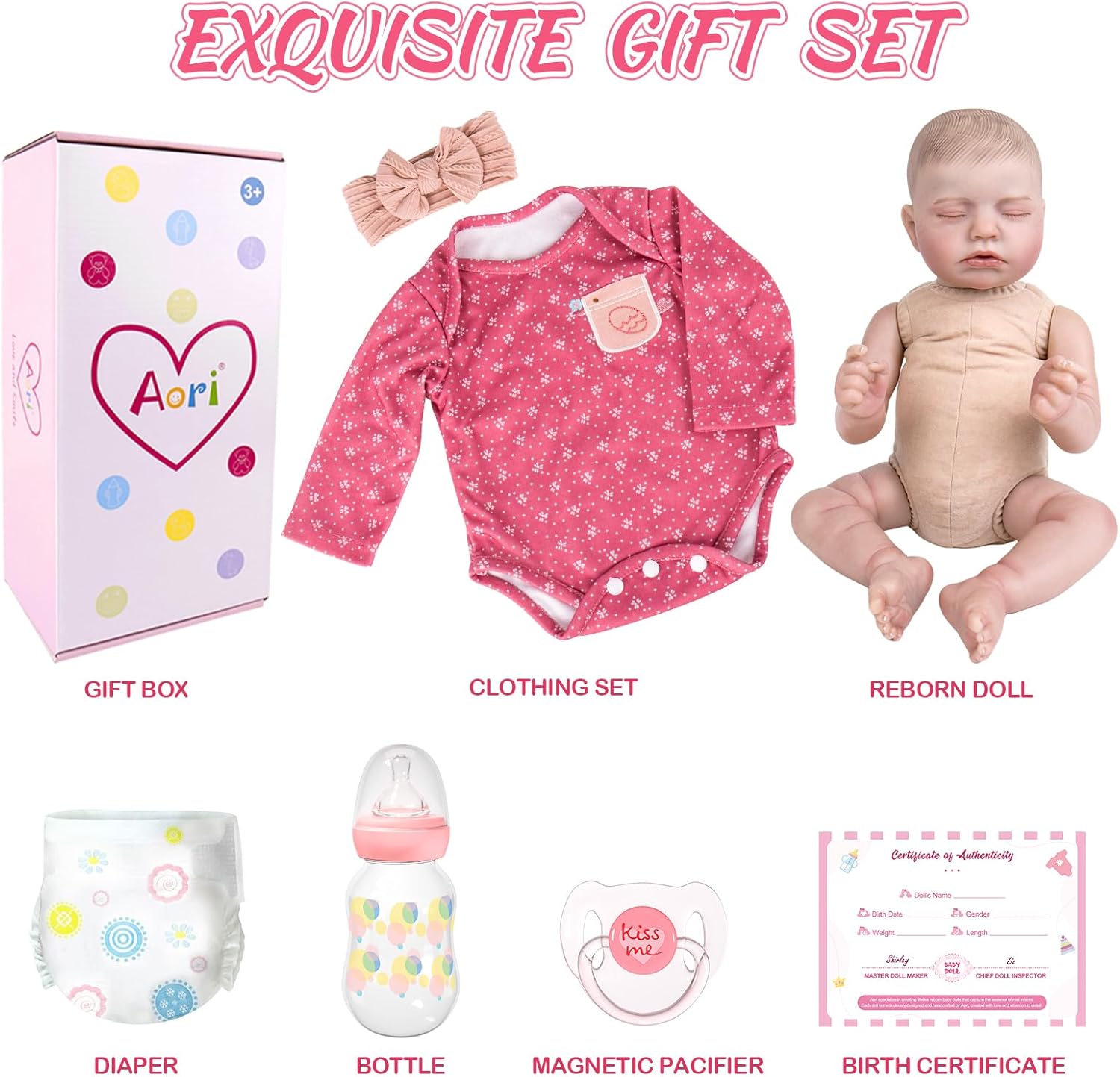 Aori Reborn Baby Dolls Girl - 20-Inch Realistic Real Life Baby Doll, Newborn Lifelike Real Looking Baby Girl with Soft Body, Great Gift Set for Kids, Parents-to-be, Grandparents