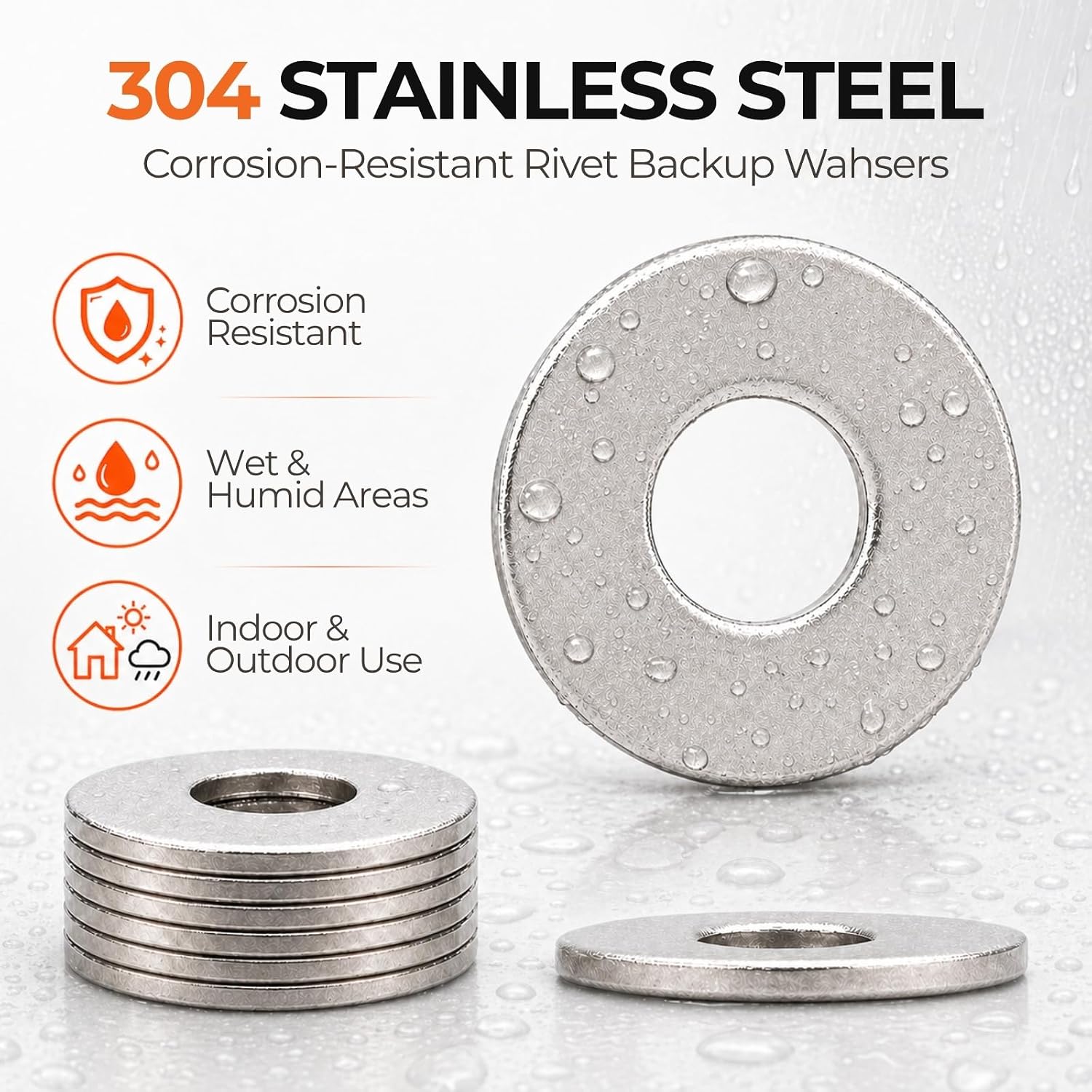 1/8 Rivet Washers, 250 PCs 304 Stainless Steel Backup Silver Washers for Blind Pop Rivets