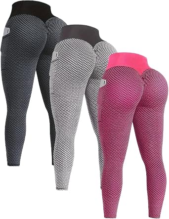 3Pcs Thick High Waist Yoga Pants with Pockets, Tummy Control Workout Running Yoga Leggings for Women