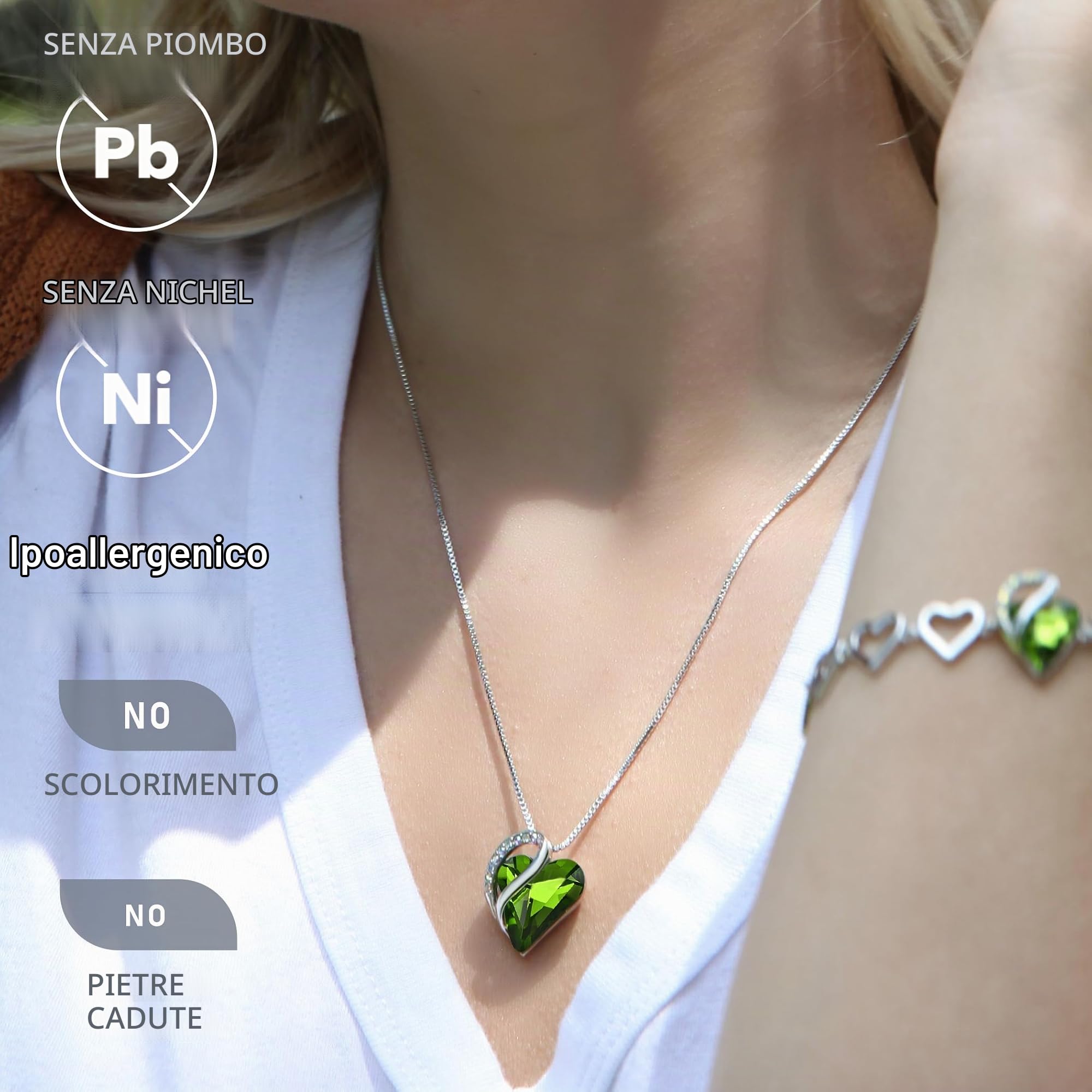 Leafael Collane Donna Cuore Birthstone | Collana con cristallo e pietre di nascita, collana donna con catena e ciondolo elegante, gioiello da donna con confezione regalo inclusa – San Valentino
