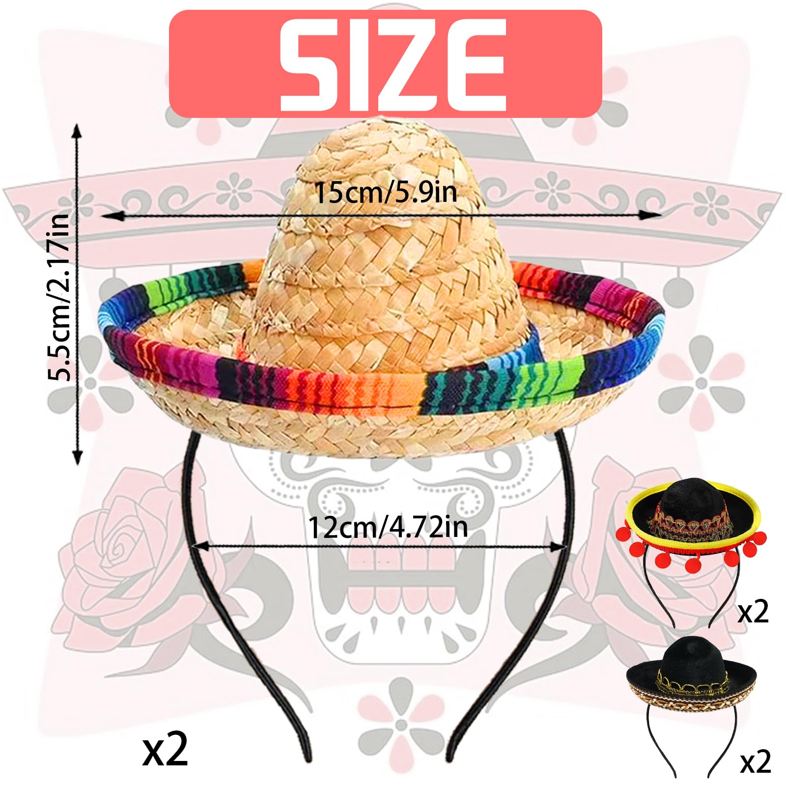 Set Di 6 Cappelli In Paglia Sombrero In Tessuto Per Feste Con Frange A Sfera, Con Fascia Per Capelli, Pet Cappello Di Paglia, A Tema Messicano Decorazioni E Bomboniere