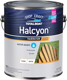 TotalBoat Halcyon Water-Based Marine Varnish | Fast-Drying Polyurethane Wood Finish for Boats, Outdoor Furniture, and Woodworking | Clear Satin, Gallon
