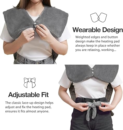 Miniatura 6 de DAILYIFE Almohadilla térmica con masajeador para cuello y hombros, almohadillas térmicas eléctricas portátiles para aliviar el dolor de espalda, 6