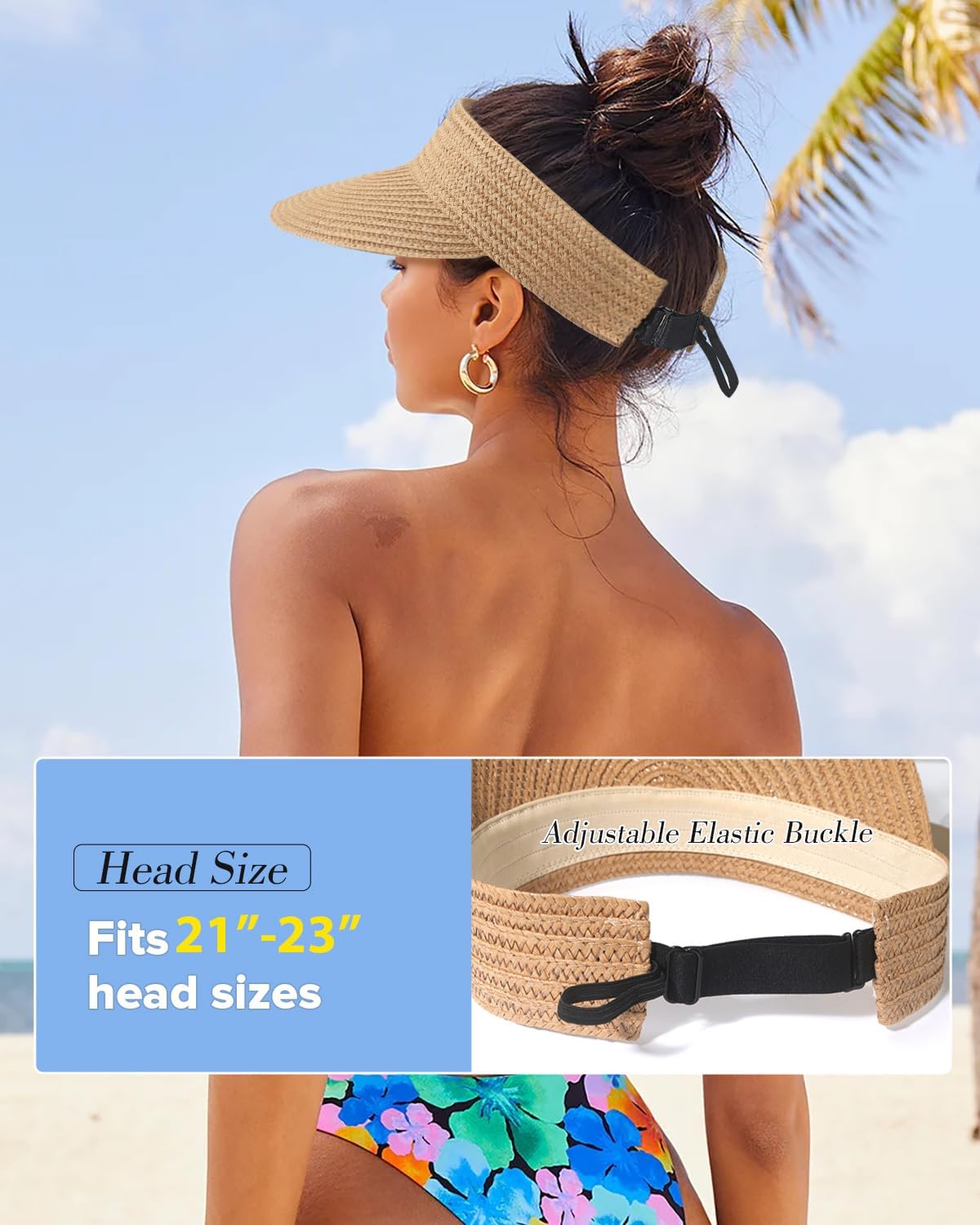 EW EastWater Beach Sun Visor Hats for Women, Wide Brim UPF50+ Sun Protection Straw Hat Packable Foldable for Summer