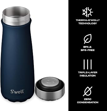 S'well Stainless Steel Traveler, 20oz, Azurite, Triple Layered Vacuum Insulated Containers Keeps Drinks Cold for 36 Hours and Hot for 15, BPA Free, Easy Carrying On the Go