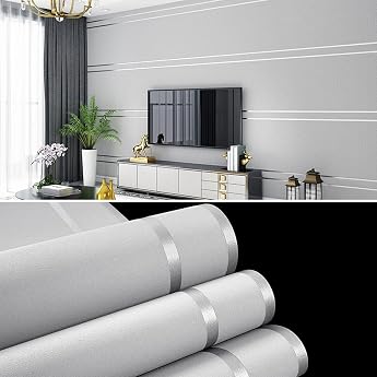 European 3D Effect Non-woven Wallpaper 9.5m x 0.53m Waterproof for Living Room TV Background and Bedroom Silver