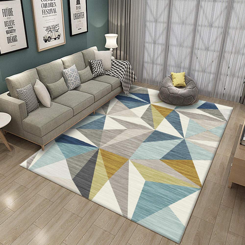 Tapis de salon géométrique multicolore antidérapant en velours 160x230 cm