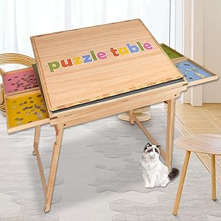 Puzzle Table with Drawers and Legs, 35"x27" Jigsaw Puzzle Table for 1500 Piece, Folding Puzzle Tables for Adults, Tilting Puzzle Table with Cover
