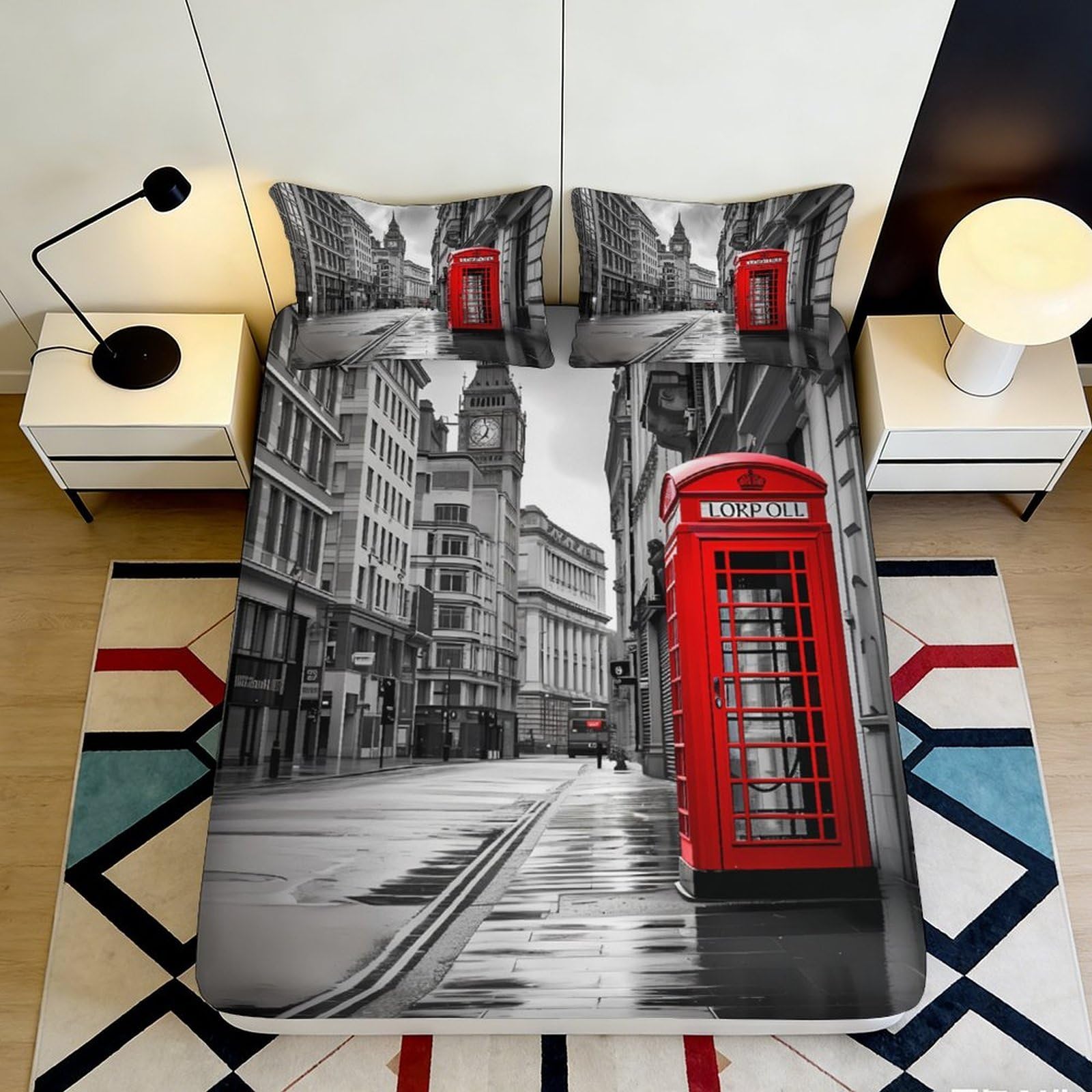 3D Printed London City Fitted Sheet Microfiber Deep Pocket Non-Slip Bedding London City Mattress Fitted Cover Full Wrap Washable Protection 200x200x25cm 90x200x25cm