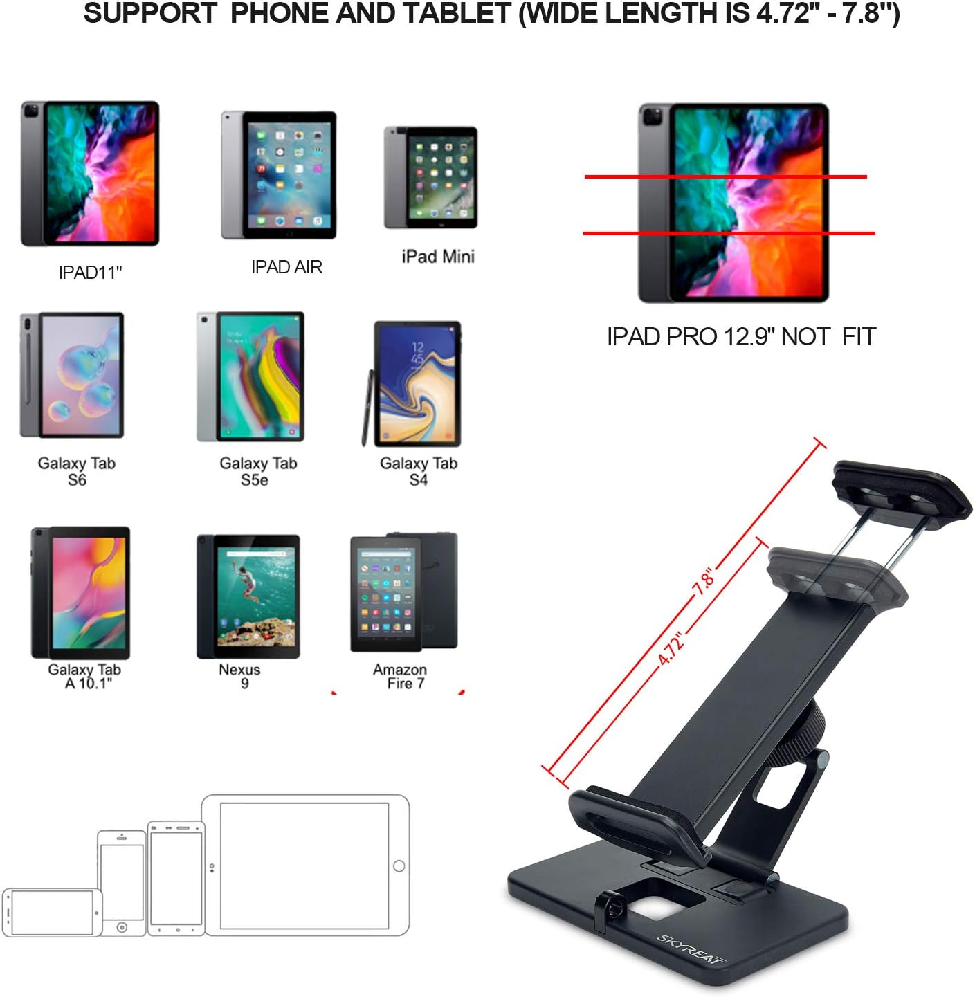 Hоttеѕt Sаlе Skyreat Mavic 3 / Air 2S / Mini 2 Tablet Holder, Aluminum-Alloy Foldable 4-11 inch Phone & Tablet Mount with Lanyard for DJI Mini 2 / Mini SE / Air 2S , Mavic Air 2 and Other Mavic Series Drones