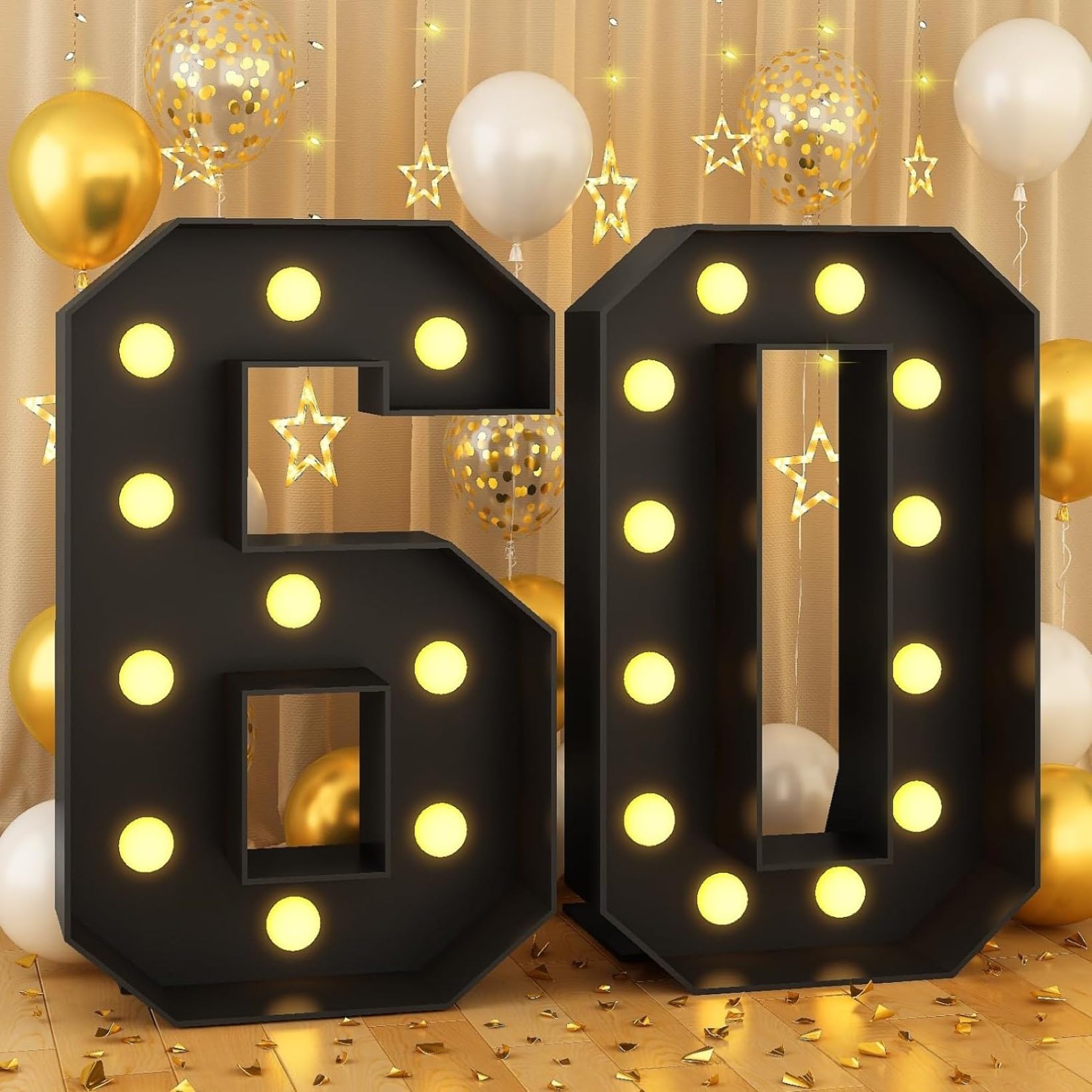 70CM/2.3FT Black Frame Light Up Number 60, Marquee Light Up Numbers, Mosaic Giant Marquee LED Light, Anniversary Party Decorations, Birthday Wedding DIY Decor