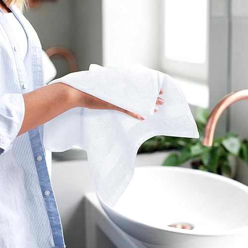 Miniatura 6 de ARC HOME Paquete de 24 toallas de mano blancas de 15 x 25 pulgadas, toallas de salón para estilistas, toallas de mano hiladas en anillo con máxima
