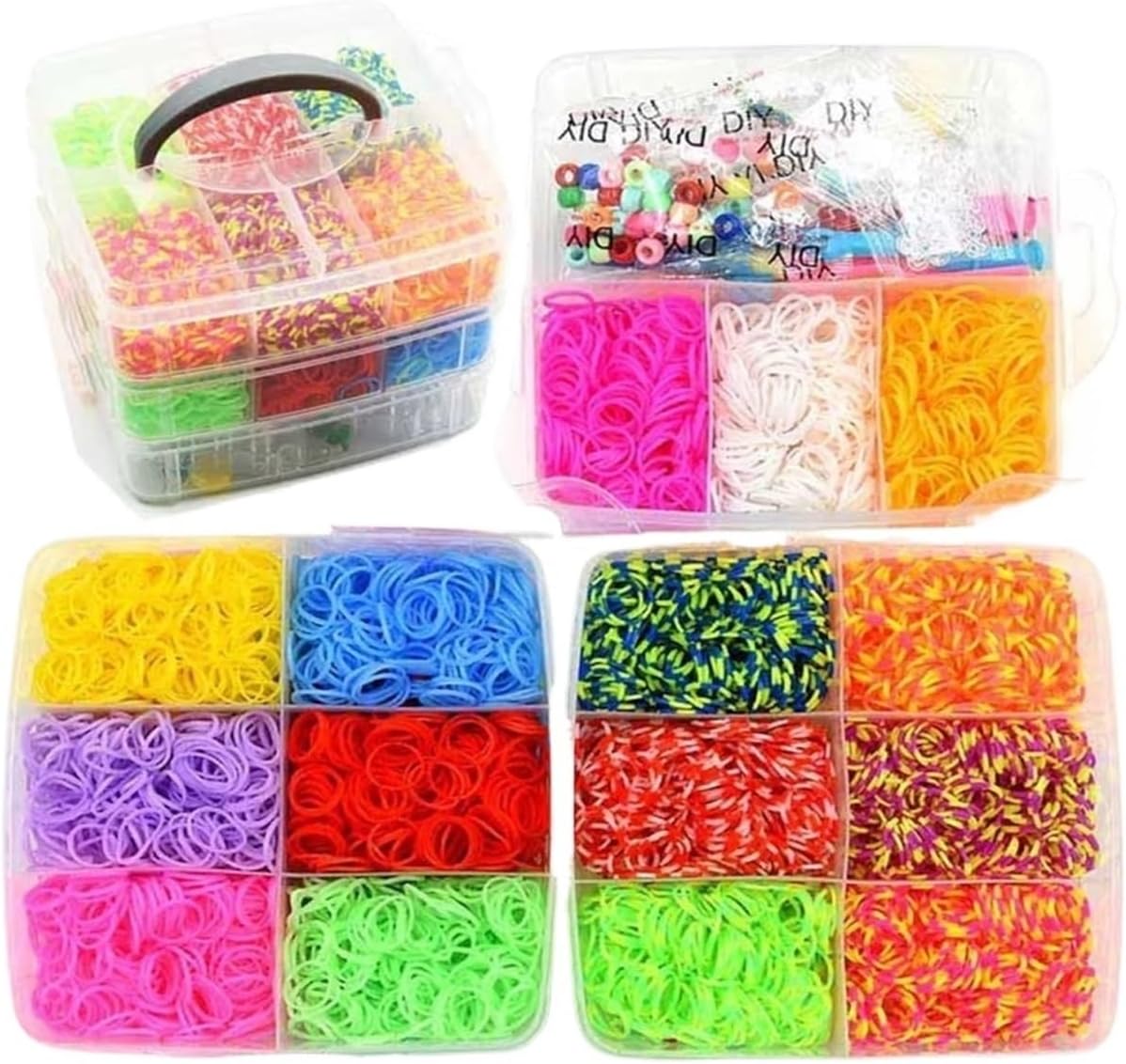 Rubber Band Bracelet Kit 15000 Rainbow Luminous Rubber Bands Set for Children's Puzzle DIY Hand Woven Band Bracelet Loom(Luminous Rubber Band)