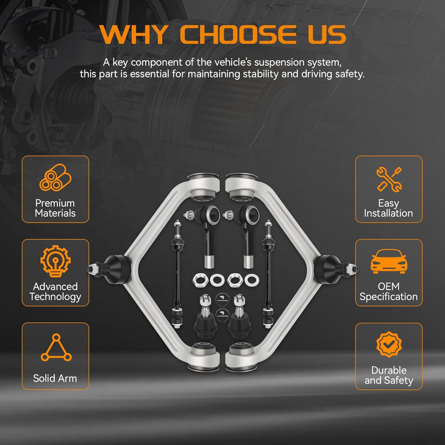 4WD 5-Lug Front Upper Control Arms Kits for Dodge Ram 1500 2002 2003 2004 2005 w/Lower Ball Joints Sway Bar Links Outer Tie Rod Ends - Excludes Extended Crew Cab - 8pcs Set