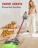 Vista 2 de Cordless Vacuum Cleaner, 580W 48Kpa 65Mins Vacuum Cleaners for Home, Self-Standing Stick Vacuum with Auto Scrapping Dust Tech, Low Noise