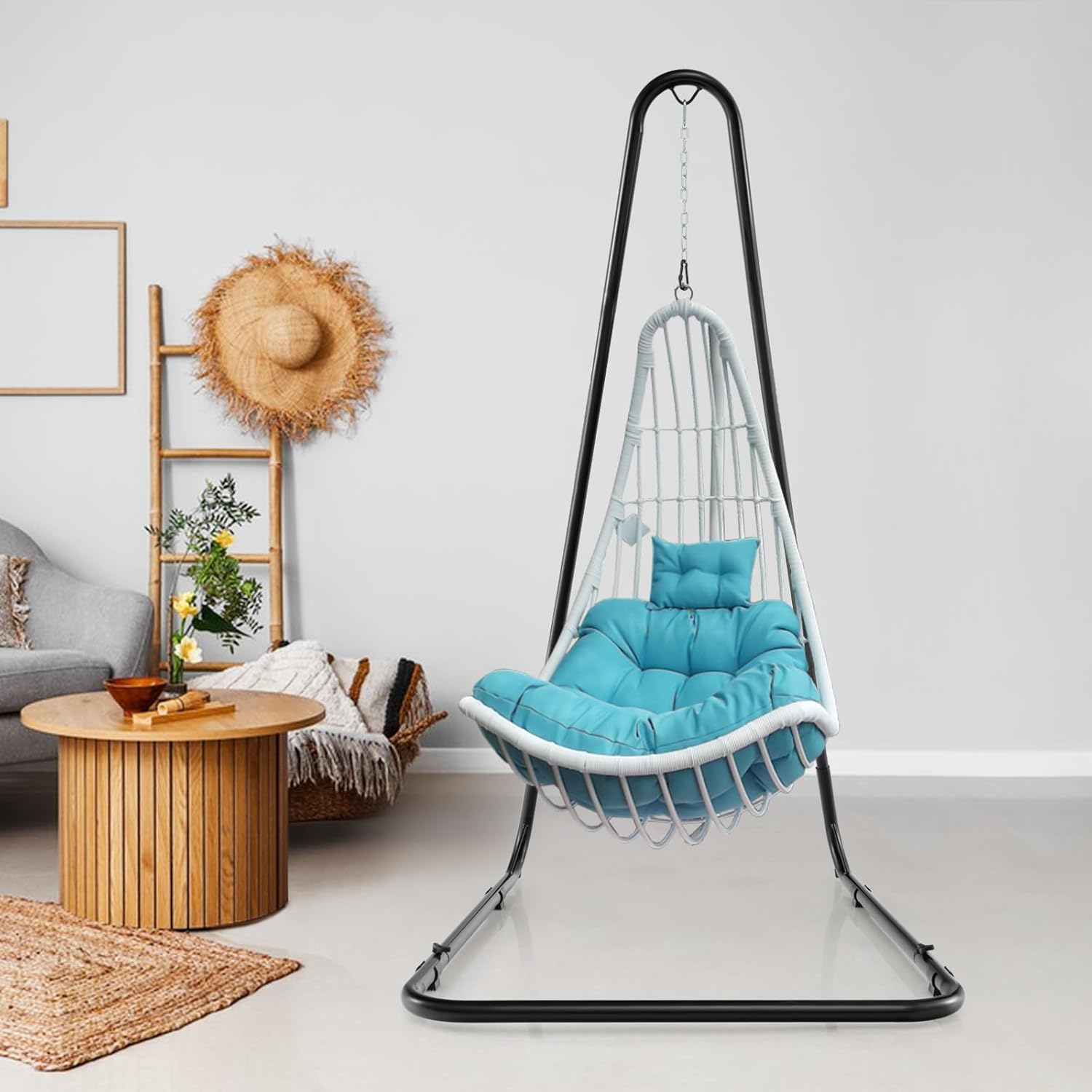 HAPPYGRILL Hammock Swing Stand Hanging Stand for Chair, 77”-93” Height Adjustable Hammock Stand with Heavy-Duty Metal Frame, Metal Hook & Chain, Max Load 330lbs