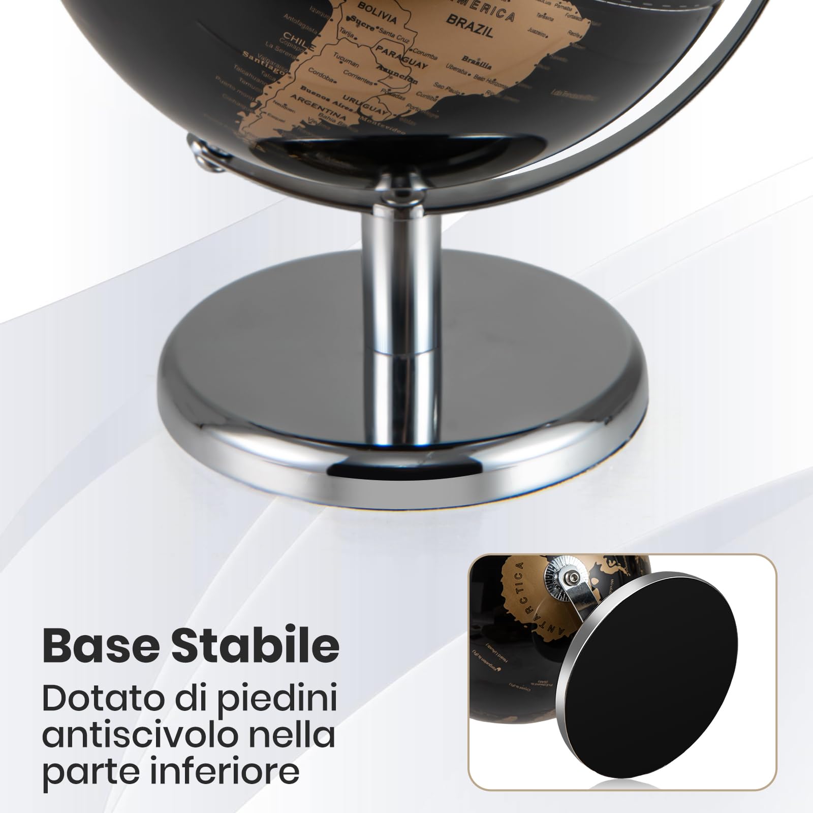 COSTWAY Mappamondo con Base, Mappamondo Accurato in l’Inglese (Dorato) | Base in Metallo, Globo Educativo 21 cm, Decorazione Moderna per Scrivania, Casa, Ufficio, Scuola