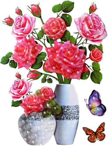 Ofanyia Pegatinas de pared de jarrón de plantas de simulación, calcomanía de pared 3D extraíble para decoración de gabinete de refrigerador para el