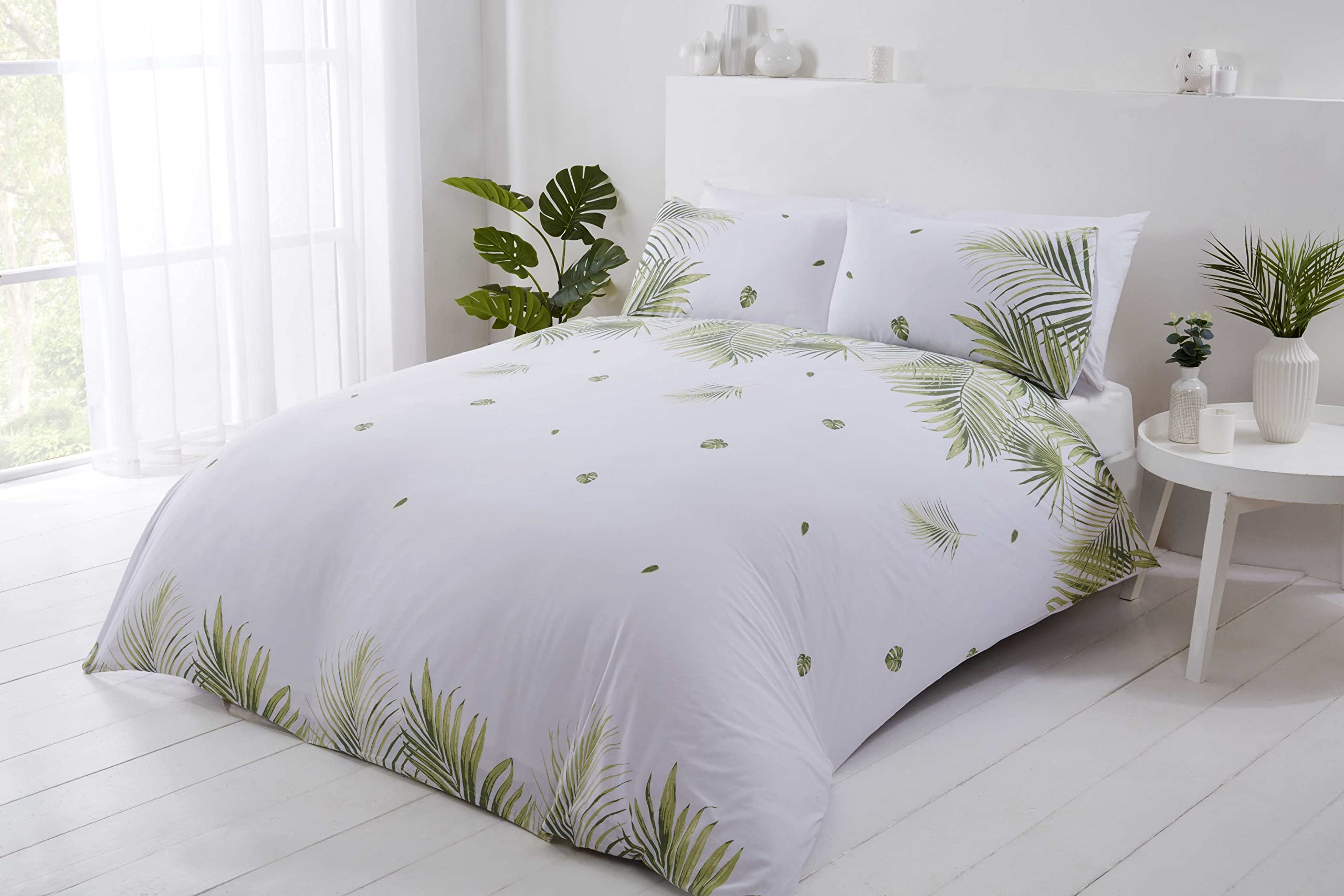 Rapport Home Furnishings Tropics Palm Tree Leaves Reversible Duvet Cover Set Bedding Set (Single, Green)