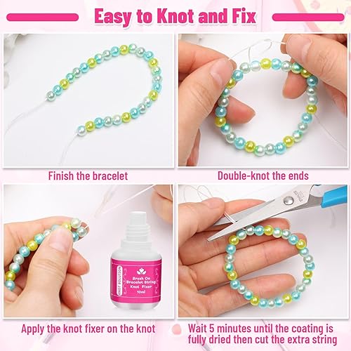 Miniatura 6 de Cridoz Cuerda elástica con revestimiento de fijación con pulsera de 0.039 pulgadas, hilo elástico para cuentas de arcilla, pulseras de amistad,