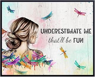 Positive Quotes Wall Art Motivational poster - Underestimate Me - Funny Inspirational Quotes Wall Decor - Motivation Inspiration Dragonfly Boho-chic Art - Women's empowerment Hippie Room Decor