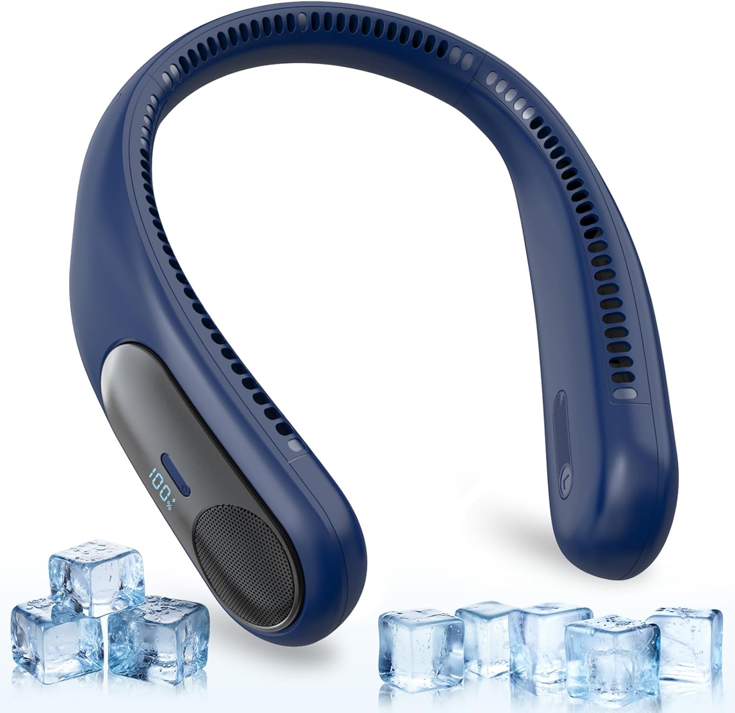 Portable Neck Fan,Personal Wearable Bladeless Quiet Fan,LED Display,360° Cooling,4-Speeds,6000mAh USB Quick Charge,Long Battery Life,Powerful Airflow,Birthday Gifts for Men Women Dad Mom (Blue)