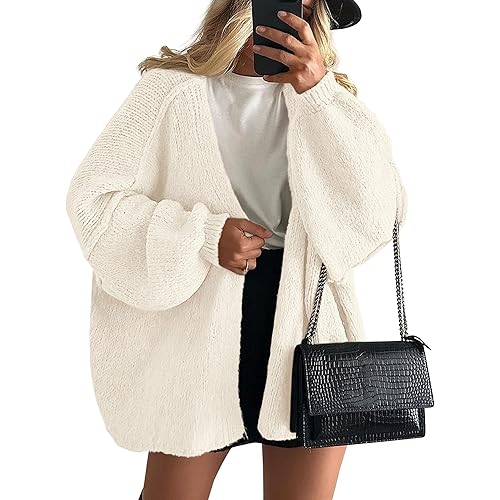 PRETTYGARDEN Womens Oversized Cardigan Sweaters 2025 Fall Long Lantern Sleeve Knit Open Front Lightweight Sweater