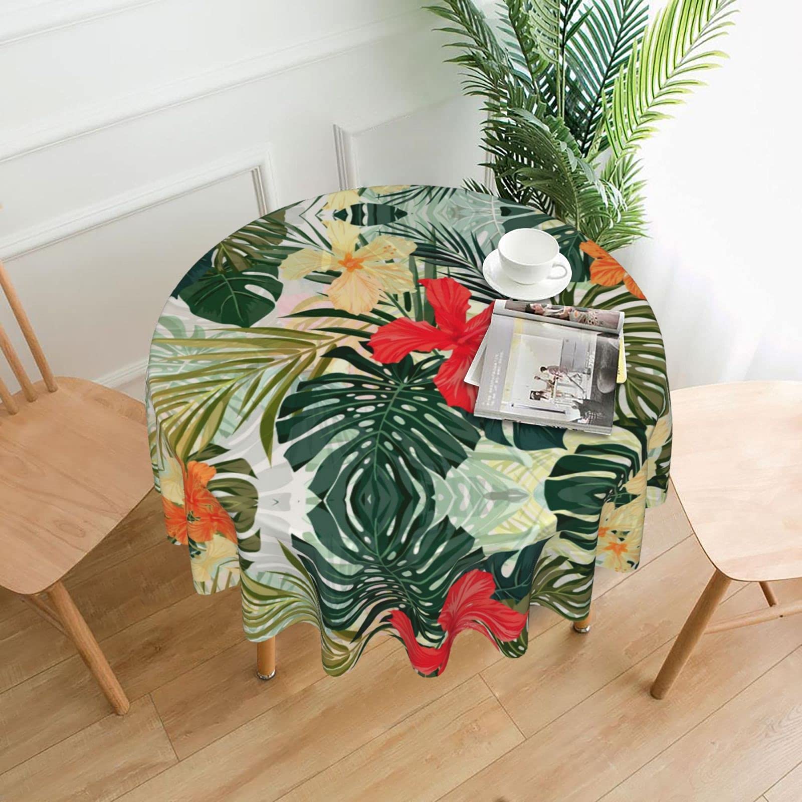 Lawenp Summer Hawaiian Decorative Round Table Cloths - 60 Inches in Diameter for Buffet Tables, Parties, Holiday Dinners.