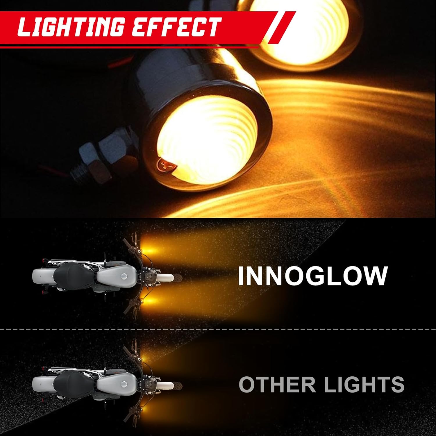 INNOGLOW Motorcycle Turn Signal Lights for Harley Kawasaki Suzuki Yamaha Custom Bike Cruiser Bobber Chrome Amber Bullet Shape 12V