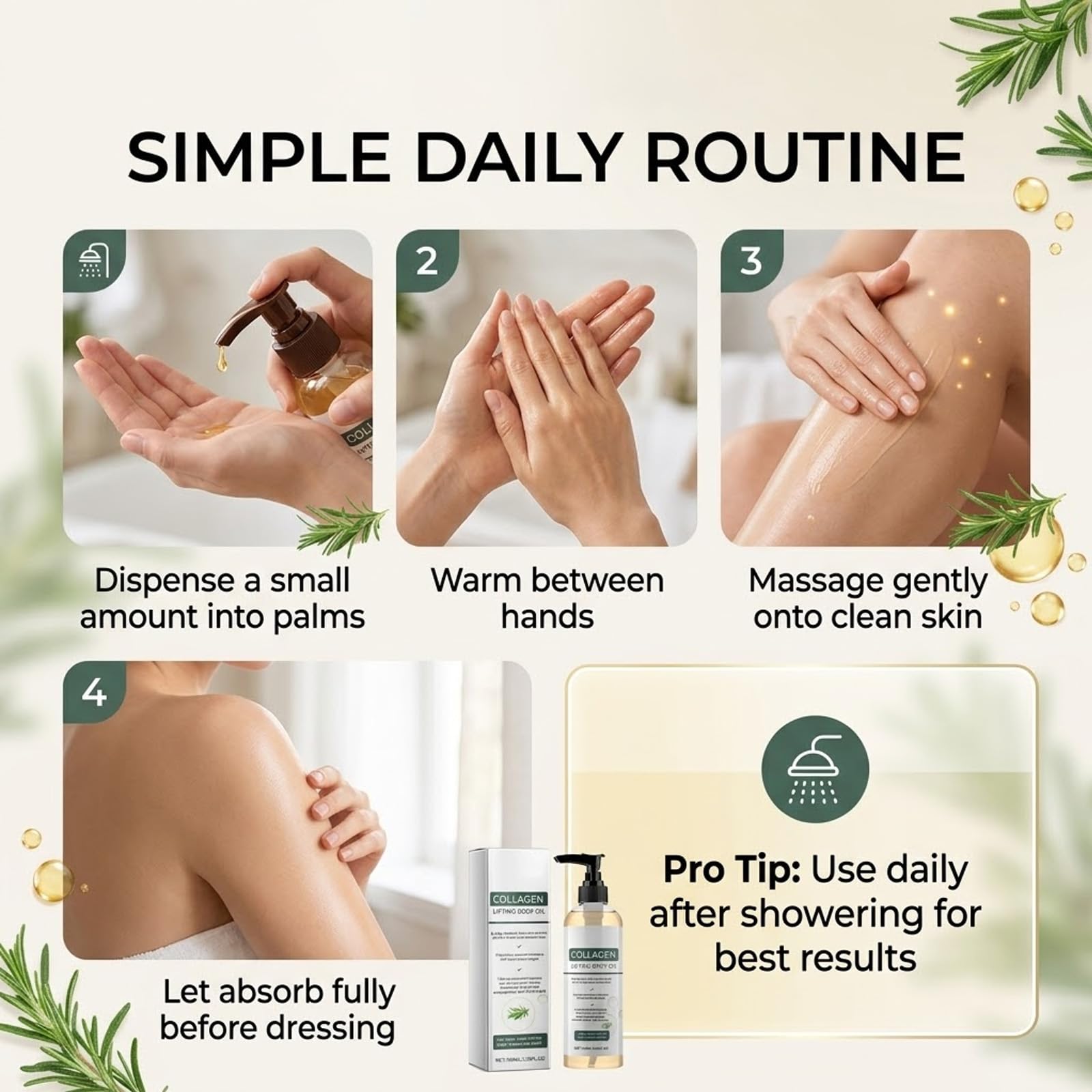 Aceite de colágeno para reafirmar la piel, colágeno lifting Body Oil After Shower, aceites hidratantes reafirmantes, aceites corporales hidratantes antiedad para piel seca, líneas finas (2 unidades)