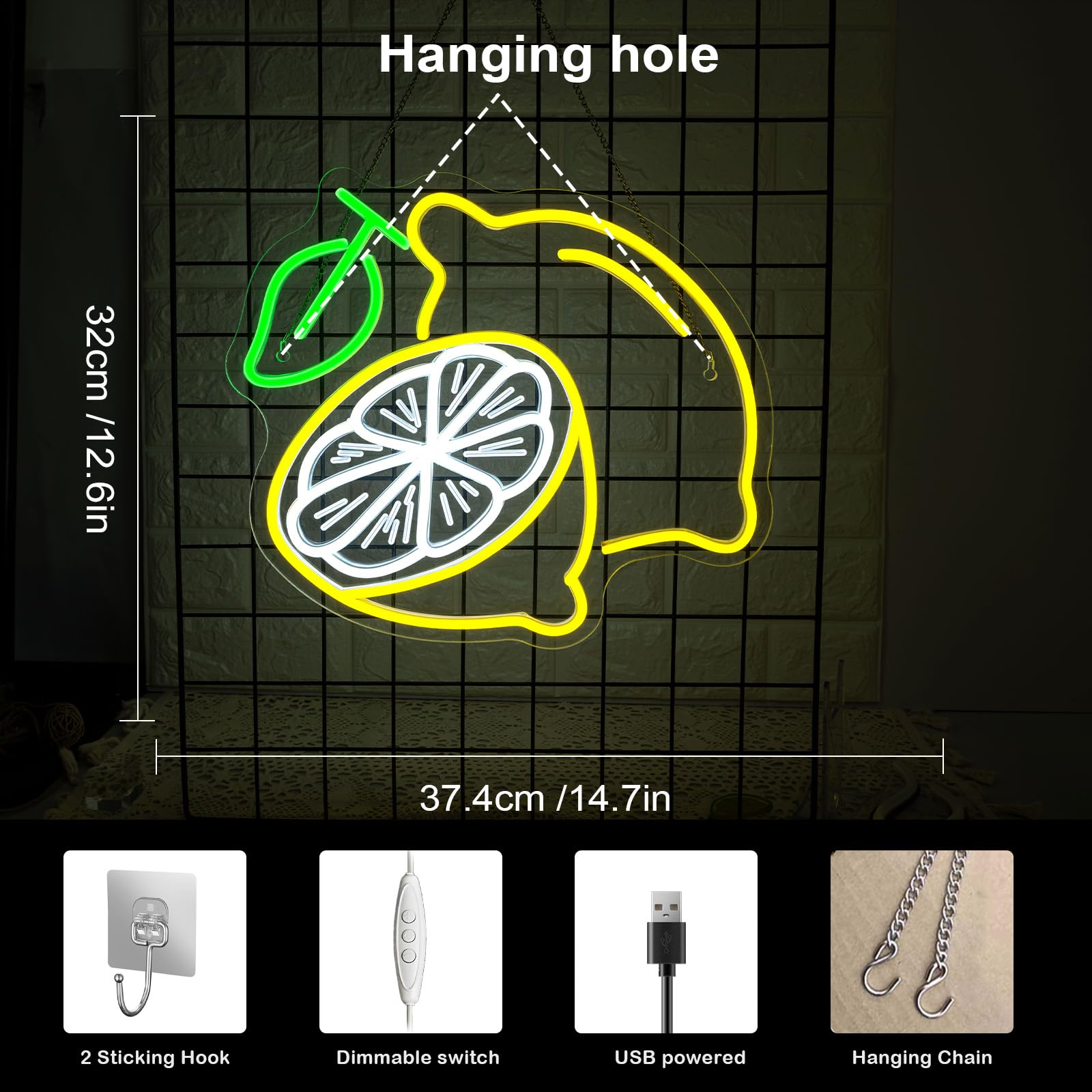 ineonlife Limone Scritte Neon, Lemon Scritta Led, Insegne Luminose per Decorazione, Insegna Neon per Negozio di Limonate,Negozio di Frutta,Negozio di Bevande,Cucina,Soggiorno,Camera da Letto,Bar