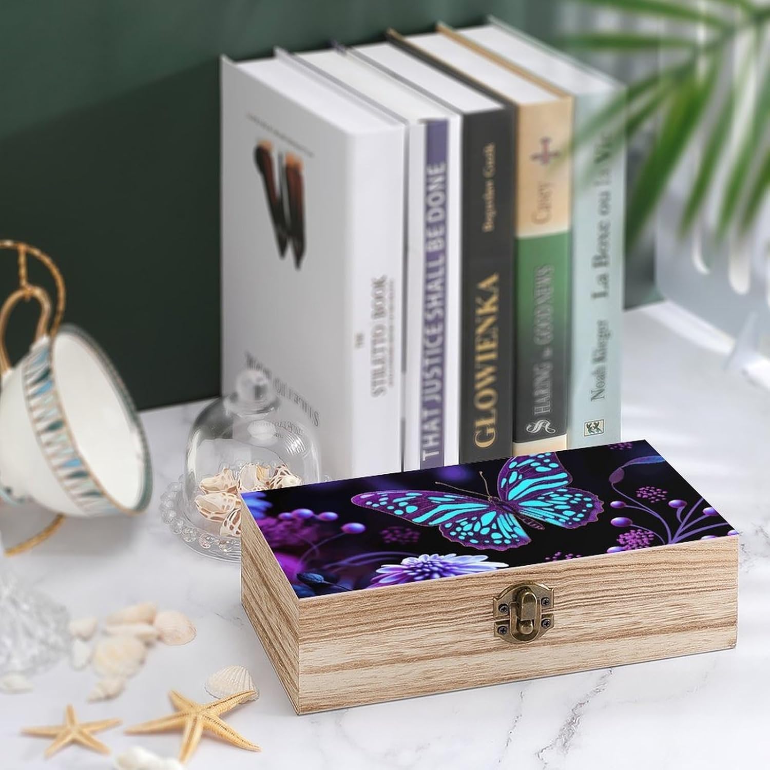 Purple Butterfly Flowers Wooden Keepsake Box Wood Storage Memory Box image 4
