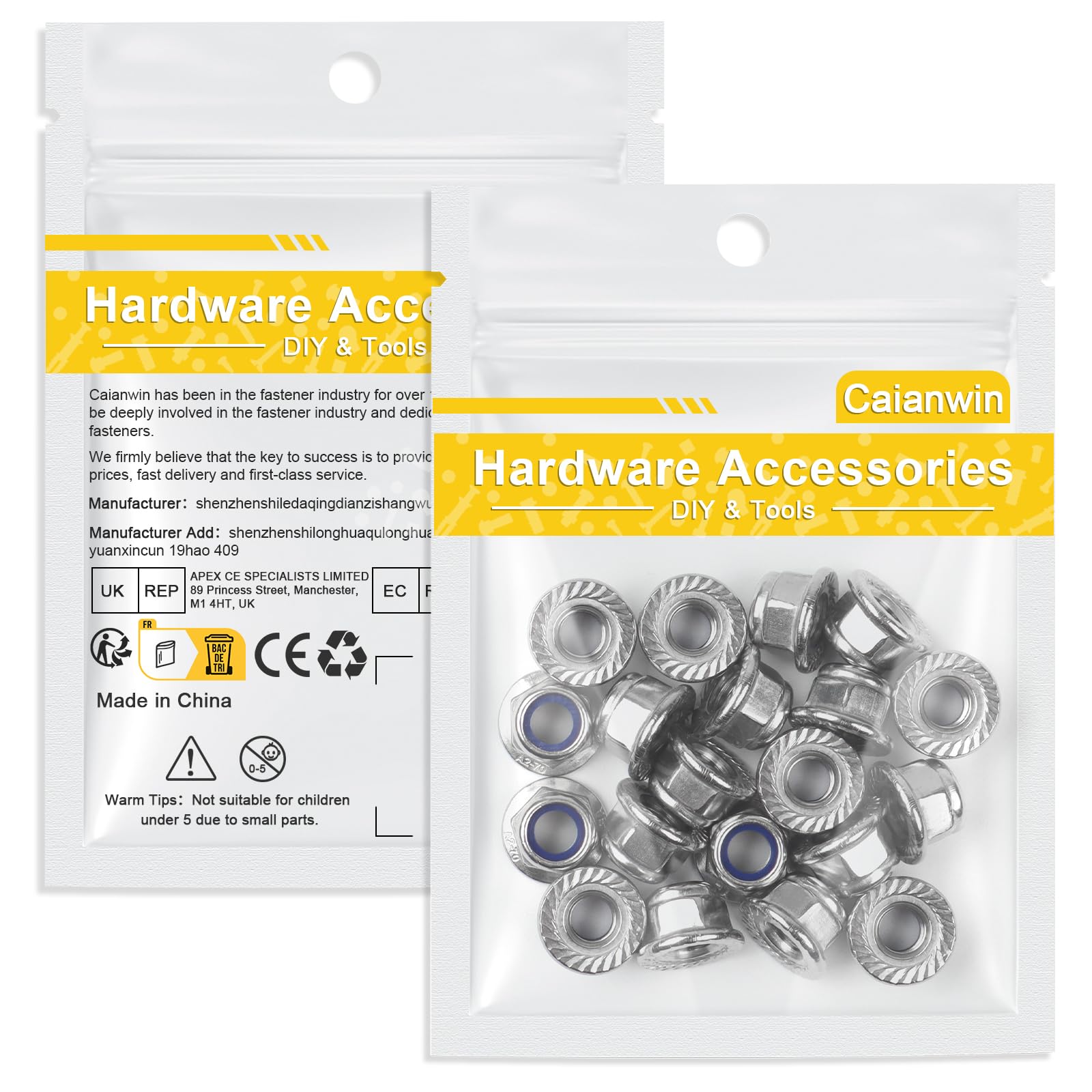 Caianwin Dadi Esagonali a Flangia M8 DIN 6926, Autobloccanti e Dentati, in Acciaio Inox A2