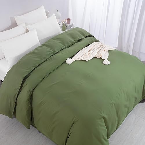Miniatura 9 de HOMBYS Funda de edredón extragrande King de 120 x 120 pulgadas, funda de edredón de microfibra ultrasuave color verde oliva para todas las