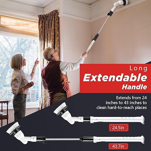 Miniatura 3 de Limpiador eléctrico giratorio inalámbrico, con adaptador y brazo de extensión ajustable y 6 cabezales de cepillo de limpieza reemplazables para