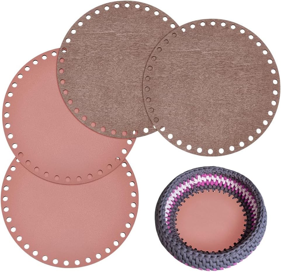 PH PandaHall 4pcs 2 Colors Wood Crochet Basket Base 8.9 Inch Basket Bottoms Natural Wood Round Bag Bottom Shaper for Knitting Crocheting Weaving Handicrafts, Hole: 8mm