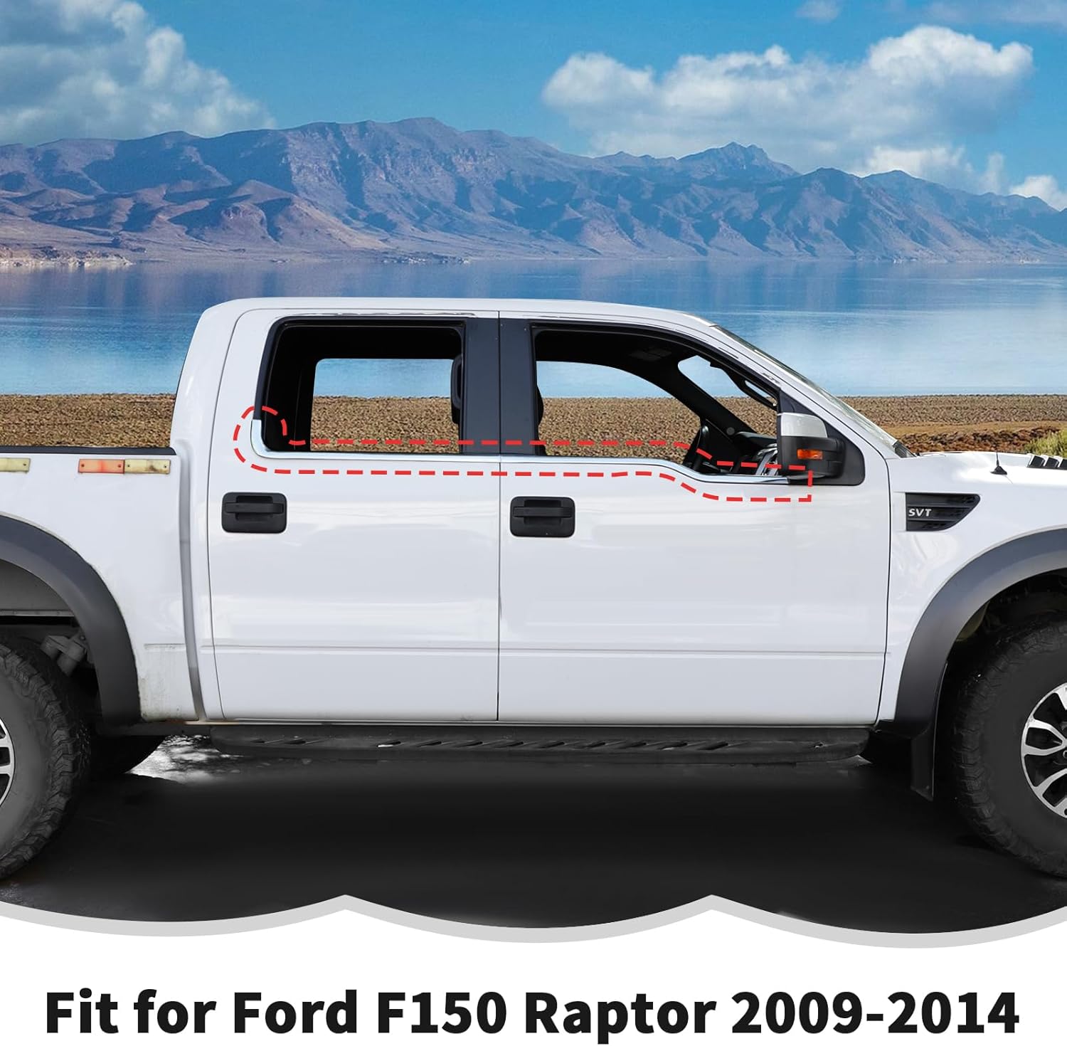 RT-TCZ Window Trim Strip Cover Window Molding Trim Cover Decoration Exterior Accessories for Ford F150 Raptor 2009-2014 (Chrome)