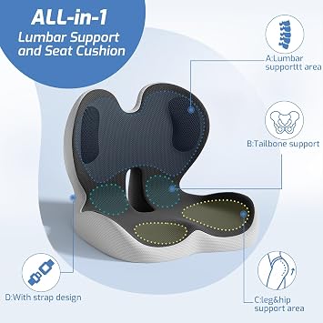 Seat Cushion,Memory Foam Chair Cushion for Office and Car,Ergonomic Coccyx Seat Cushion for Tailbone,Sciatic Nerve,Lower Back Pressure Relief,Lumbar Support Pilow for Office,Car,Truck,Desk Chair