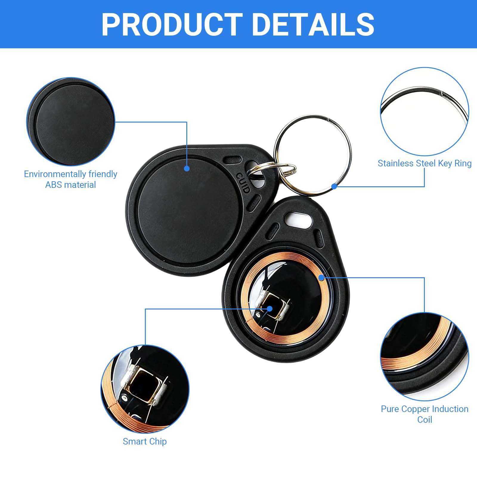 Llaveros RFID 13.56MHz CUID Programables UID Modificable Control Acceso Negro
