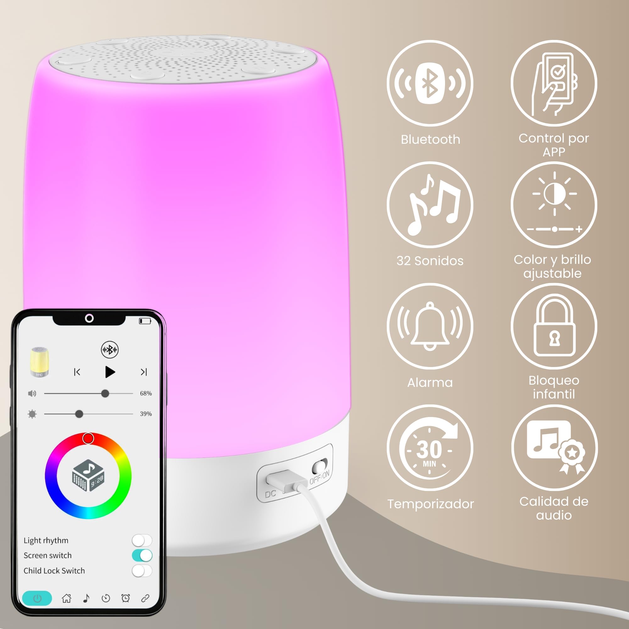LUMS Baby Sound Machine White Noise Machine for Baby Sleeping with Night Light Toddler Sleep Trainer 32 Soothing Sleep Sounds - Image 4