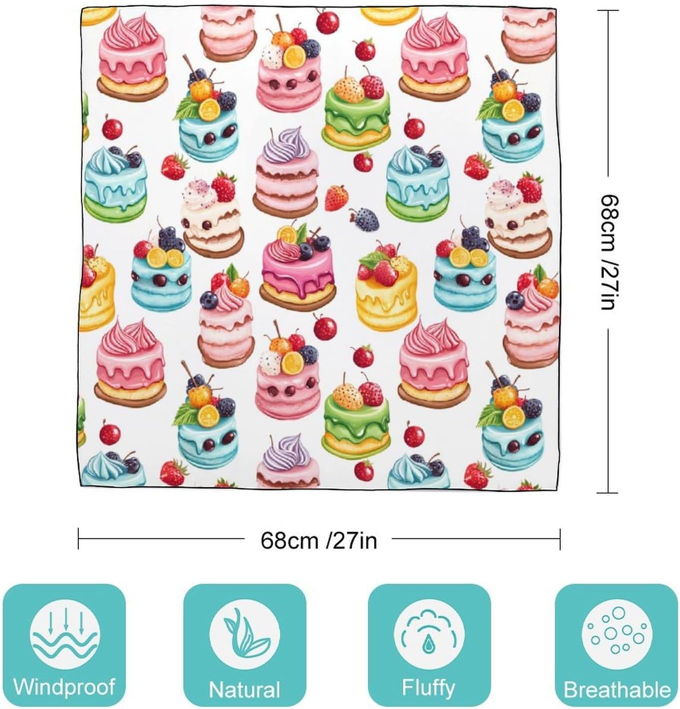 Strawberry Blueberry Cake Silk-Like Square Scarf for Women Vintage Printed Neck Scarf Bandanas Hair Scarves