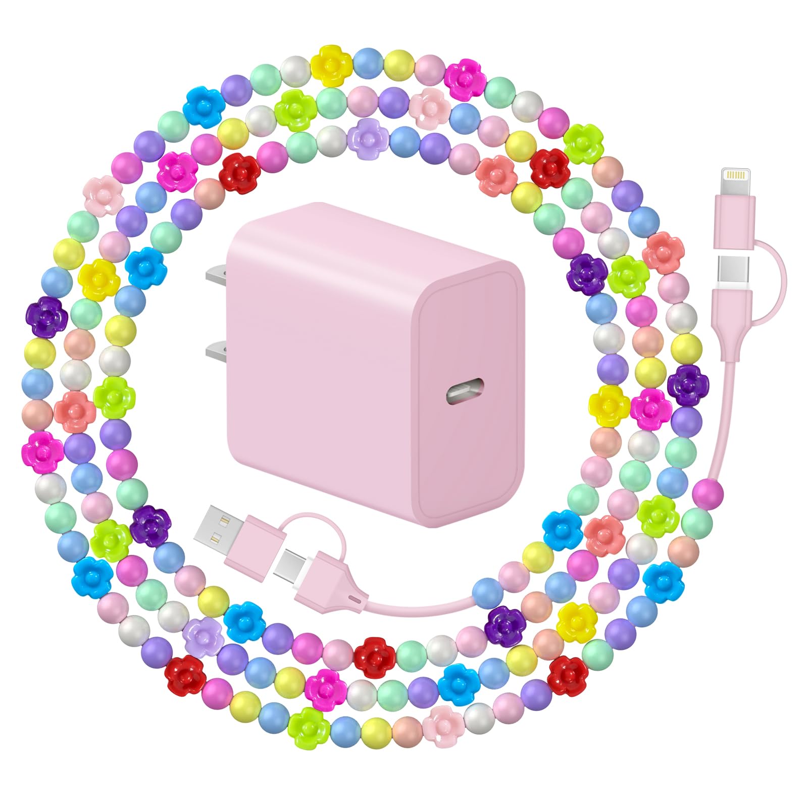 Cavo USB C con blocco caricabatterie, cavo di ricarica multi perline 4 in 1 cavo di ricarica multi cavo di ricarica rapida Star Beads 1,8 m ragazze donne per iPhone 16/15 Pro 14 Pro Max/iPad