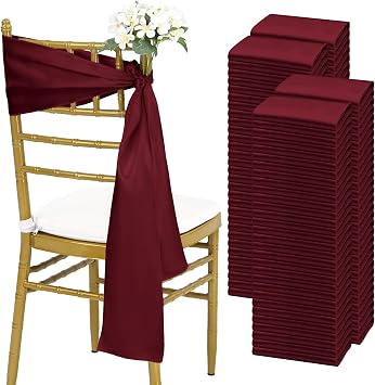 fani 120 PCS Satin Chair Sashes, Bows Designed ChairSashes, 7x78 inch Chair Sashes for Aisle Decorations Universal Chairs Cover Decoration for Wedding Reception Party Banquet Burgundy