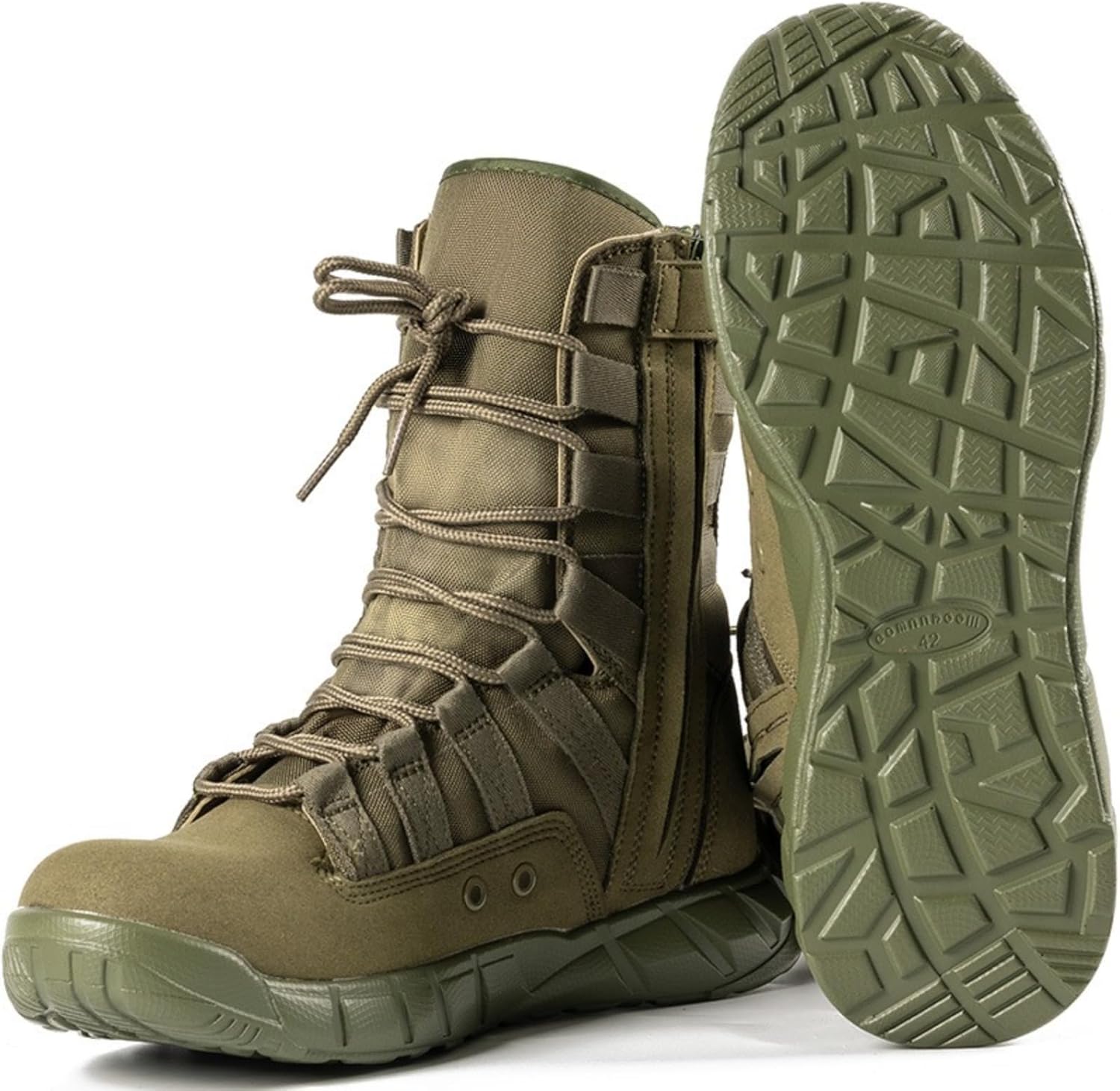 Men's Leather High Top Lace Up Military Tactical Boots With Side Zipper Lightweight Non-Slip Rubber Outsole Desert Combat Boots For Backpacking Travel Army Jungle Hunting