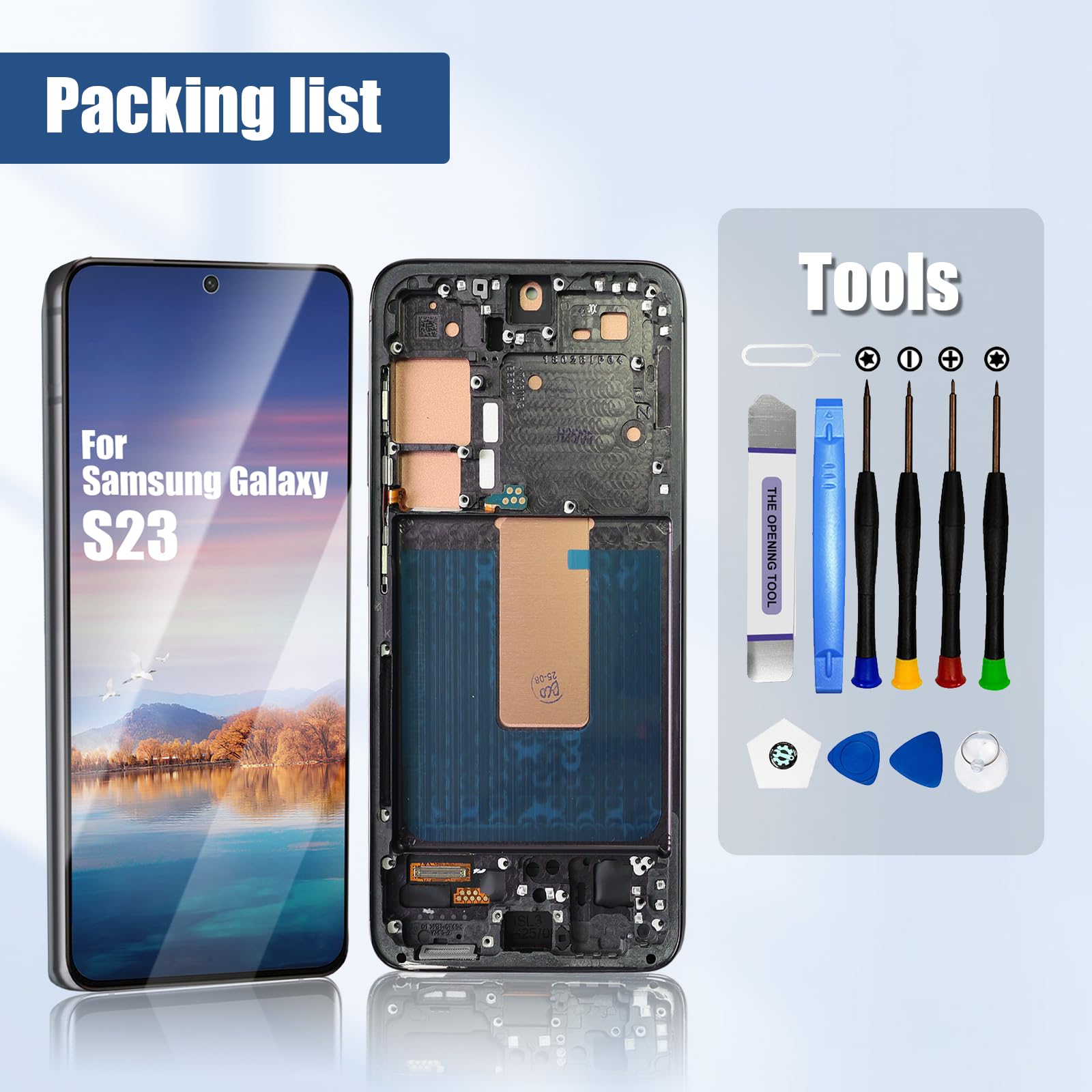 DTD Schermo per Samsung Galaxy S23 5G LCD SM-S911B, SM-S911B/DS Schermo Touch di Ricambio con Strumenti (Nero con Cornice, Senza riconoscimento delle Impronte digitali)