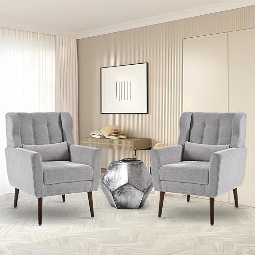 Miniatura 18 de cinkehome Sillas decorativas con brazos para sala de estar, sillón moderno tapizado en chenilla, cómoda silla de salón acolchada y suave para Verde