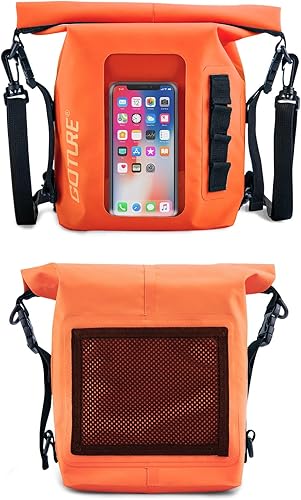Vista 7 de Goture Bolsa seca, bolsa impermeable de 5 L con correas para el hombro, bolsa seca pequeña de PVC 500D para pantalla táctil, mochila impermeable