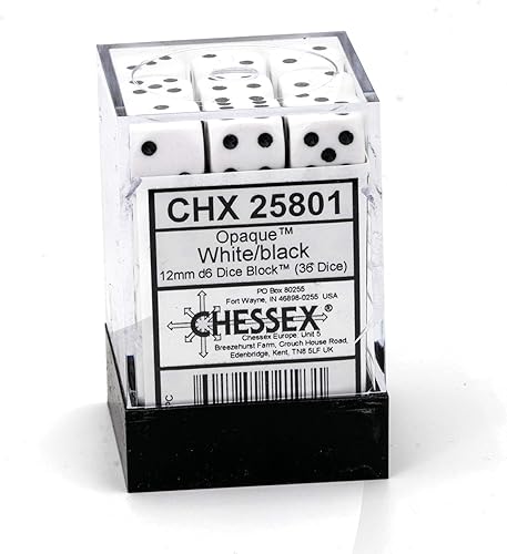 Miniatura 3 de Chessex CHX25801 Dice-Opaque 36D6 BlancoNegro Set, Pequeño (0.394 in - 0.551 in)
