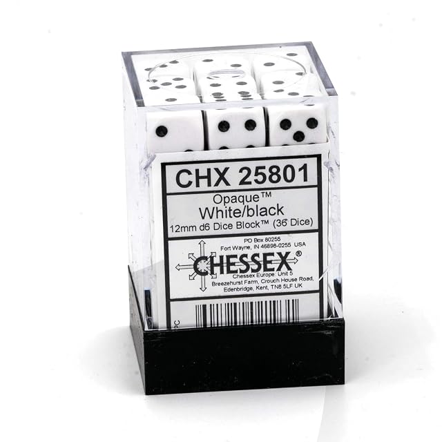 Foto 3 de 4 de Chessex Opaco 12 mm d6 con pips Dice Blocks (36 Dice) - Blanco con Negro